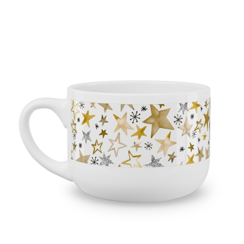 Winter Stars Christmas - Gold Latte Mug, White,  , 25oz, Yellow