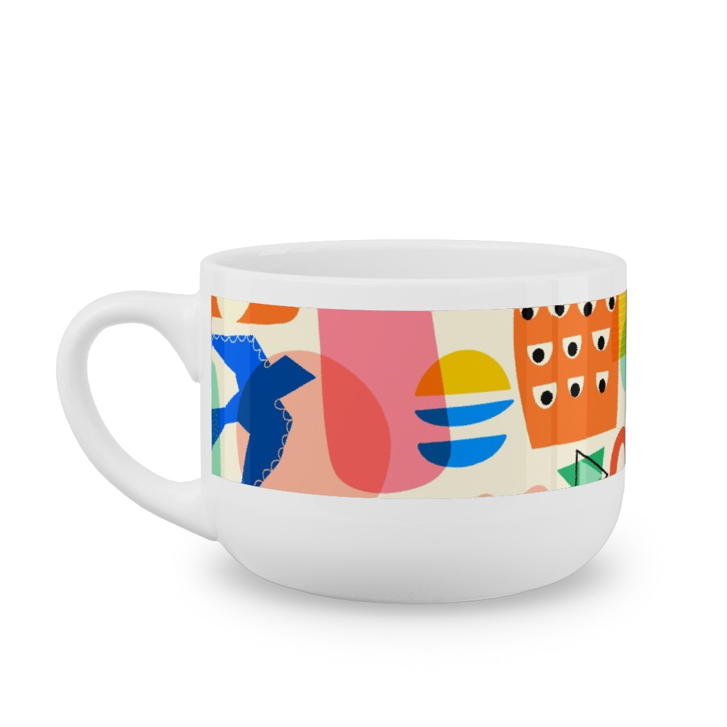 Abstract Shapes Fun Collage - Multi Latte Mug, White,  , 25oz, Multicolor