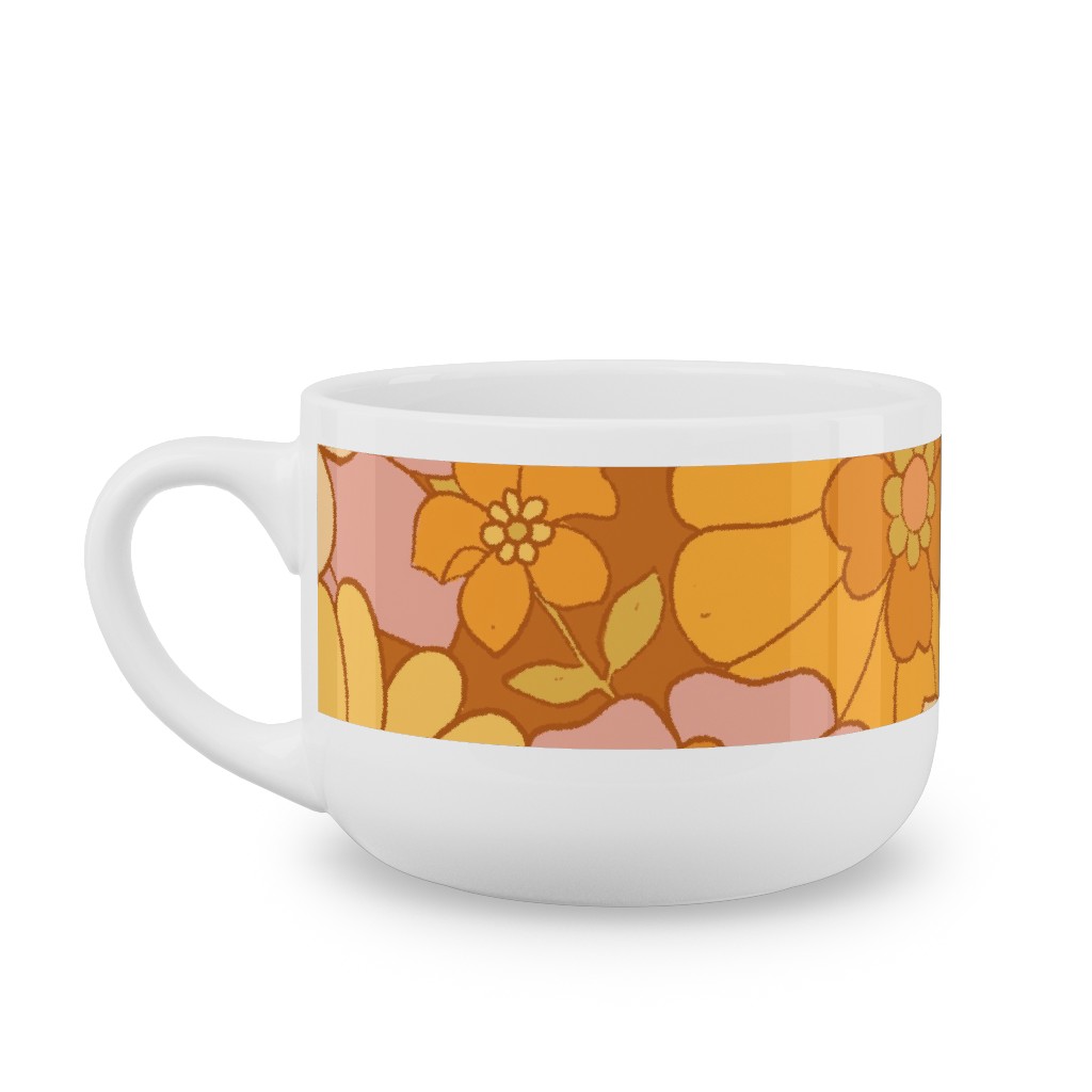 Avery Retro Floral Latte Mug, White, , 25oz, Orange, Tawny