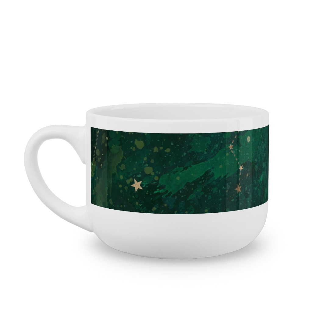 Moon and Stars - Green Latte Mug, White,  , 25oz, Green