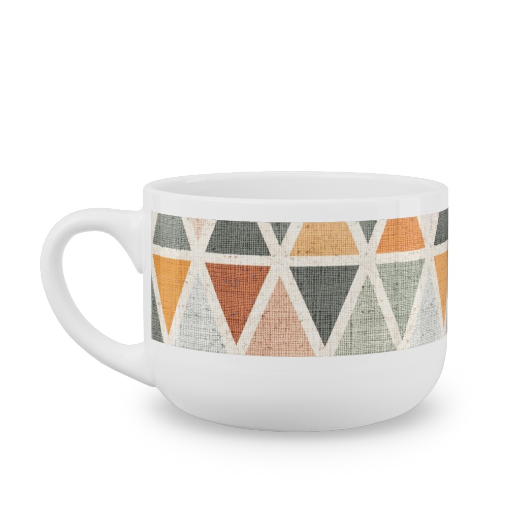 Triangles - Grey and Orange Latte Mug, White,  , 25oz, Multicolor