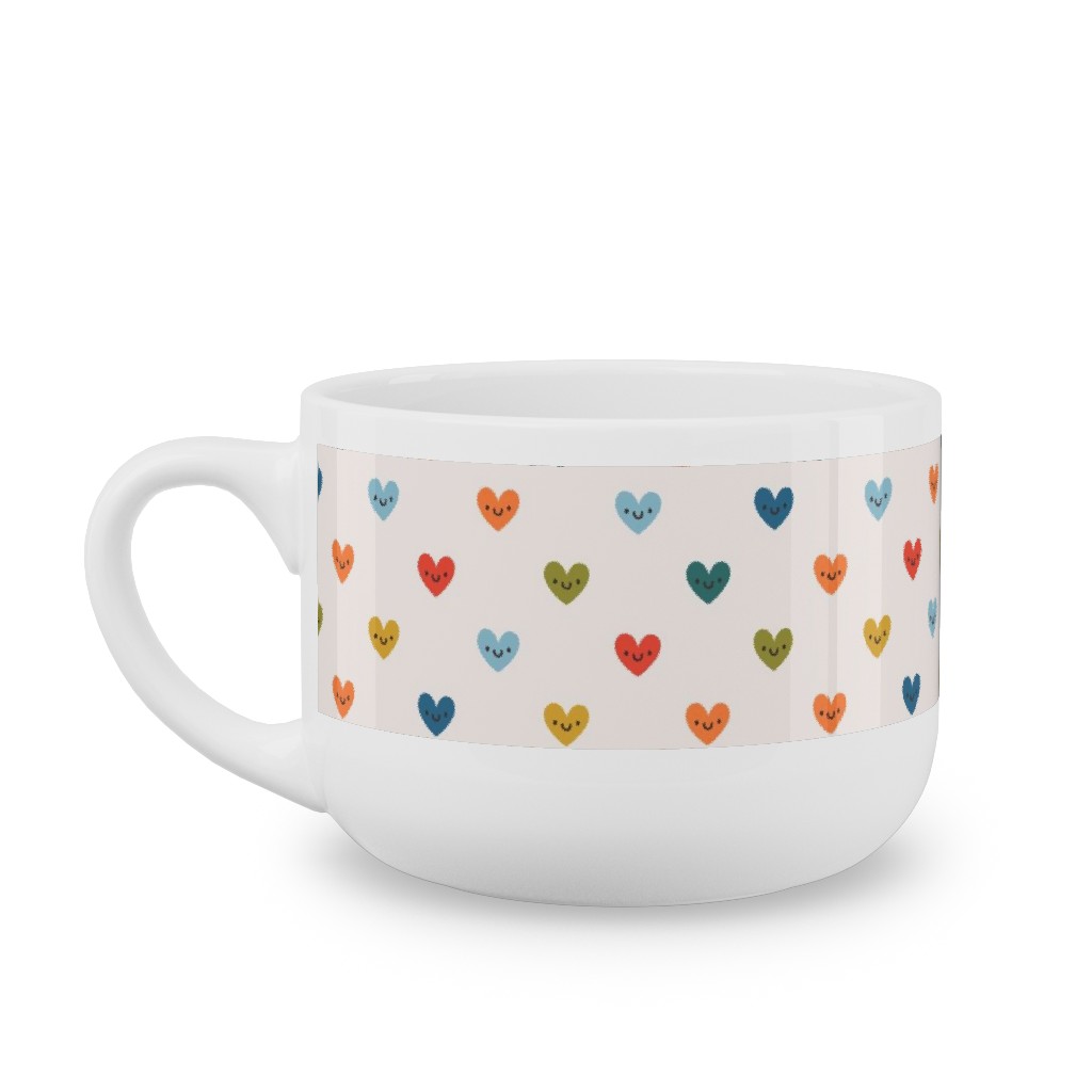 Cute Colored Hearts - Multi Latte Mug, White, , 25oz, Multicolor