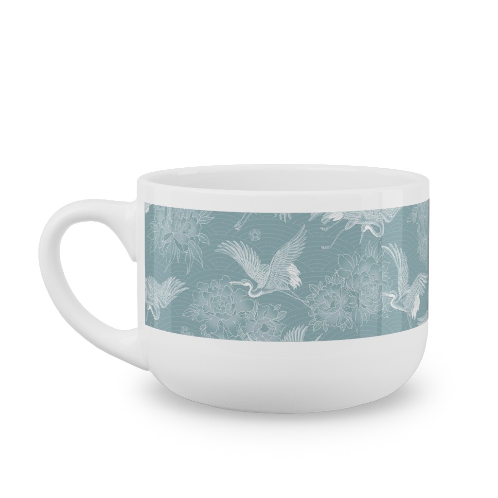 Majestic Cranes - Blue Latte Mug, White,  , 25oz, Blue