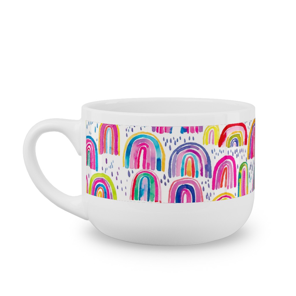 Rainbows Watercolor - Multi Latte Mug, White,  , 25oz, Multicolor