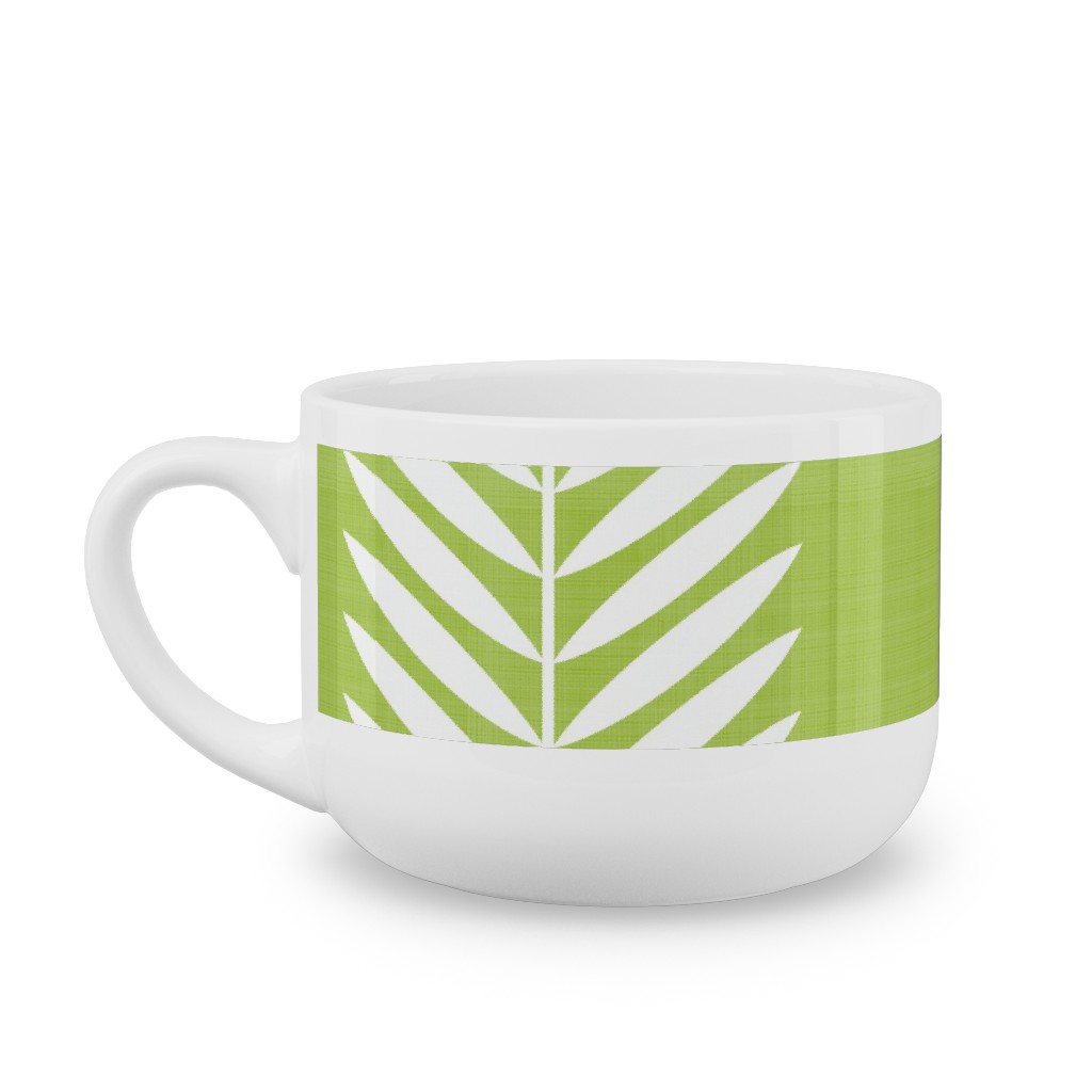 Laurel Leaf Stripe Latte Mug, White,  , 25oz, Green