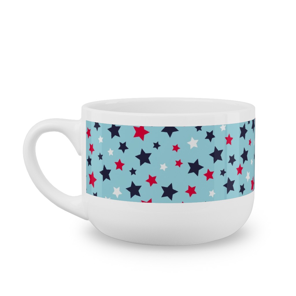 Scattered Stars - Blue Red and White Latte Mug, White,  , 25oz, Blue