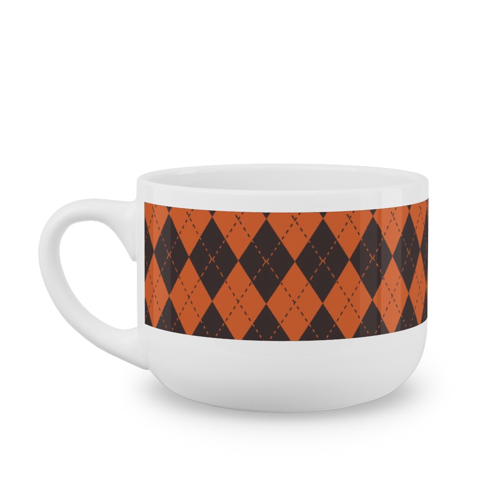 Halloween Argyle - Orange and Black Latte Mug, White,  , 25oz, Orange