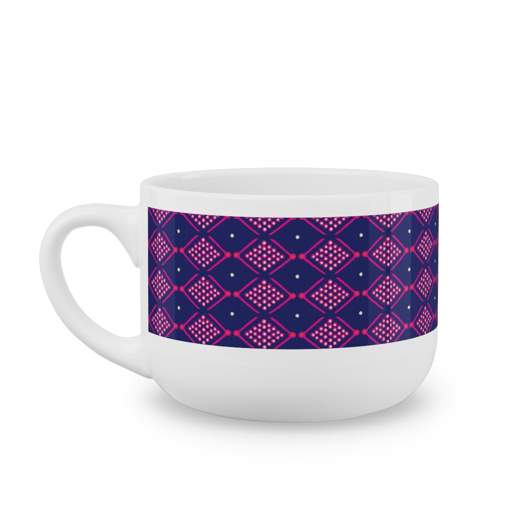 Tribal Geometric - Navy and Purple Latte Mug, White,  , 25oz, Blue