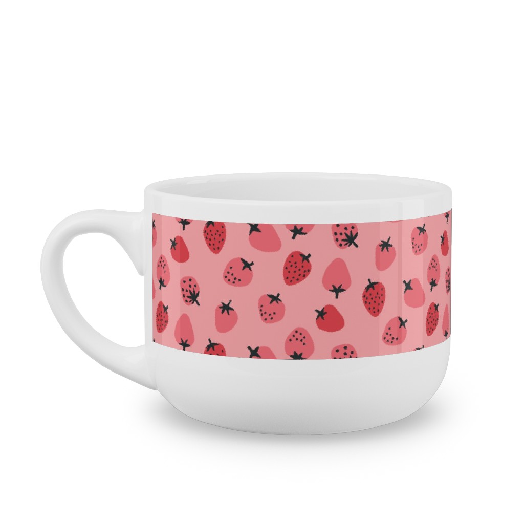 Red Strawberries - Pink Latte Mug, White, , 25oz, Pink, Bright Pink