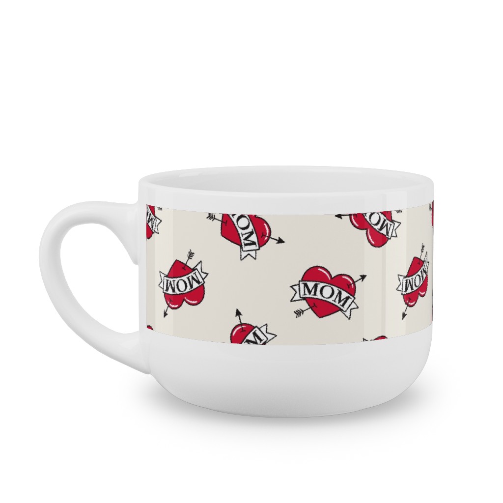 Mom Heart Tattoo - Red on Cream Latte Mug, White,  , 25oz, Red