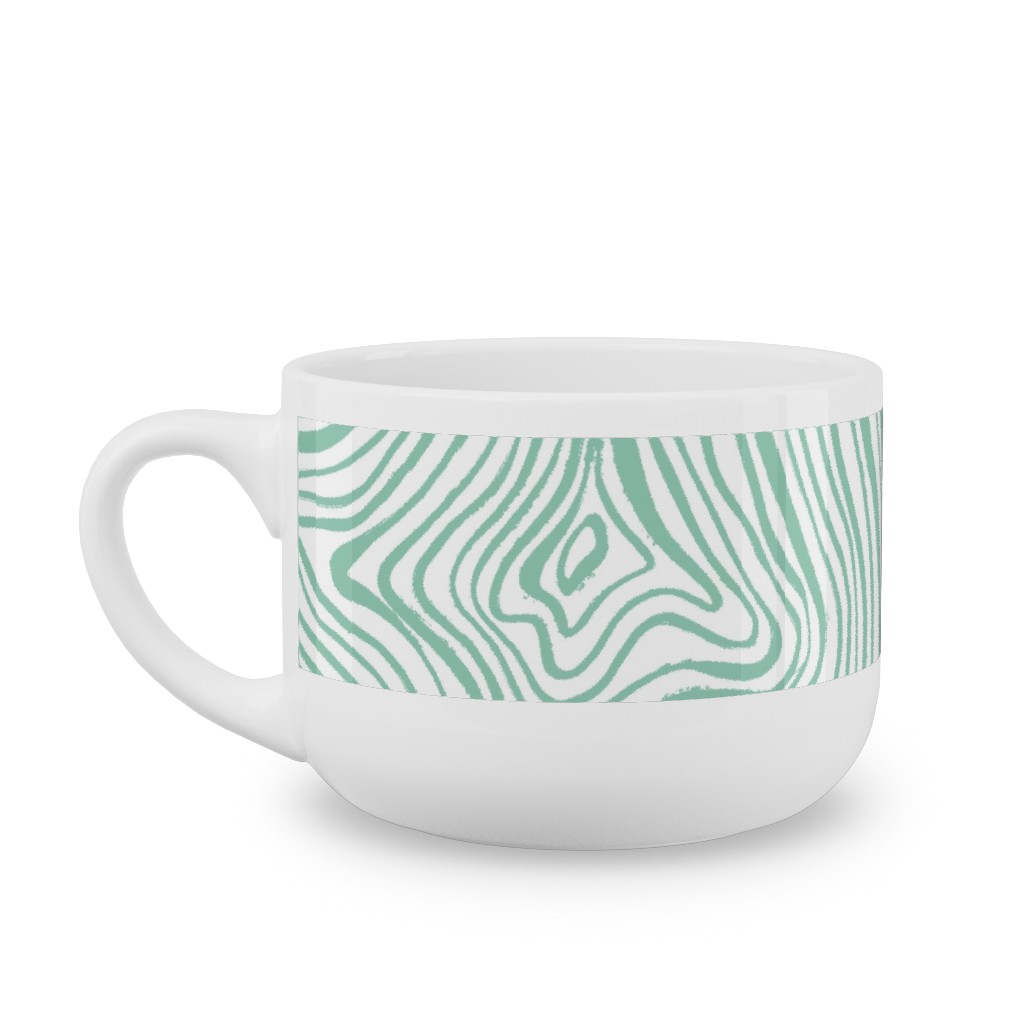 Abstract Wavy Lines - Green Latte Mug, White,  , 25oz, Green