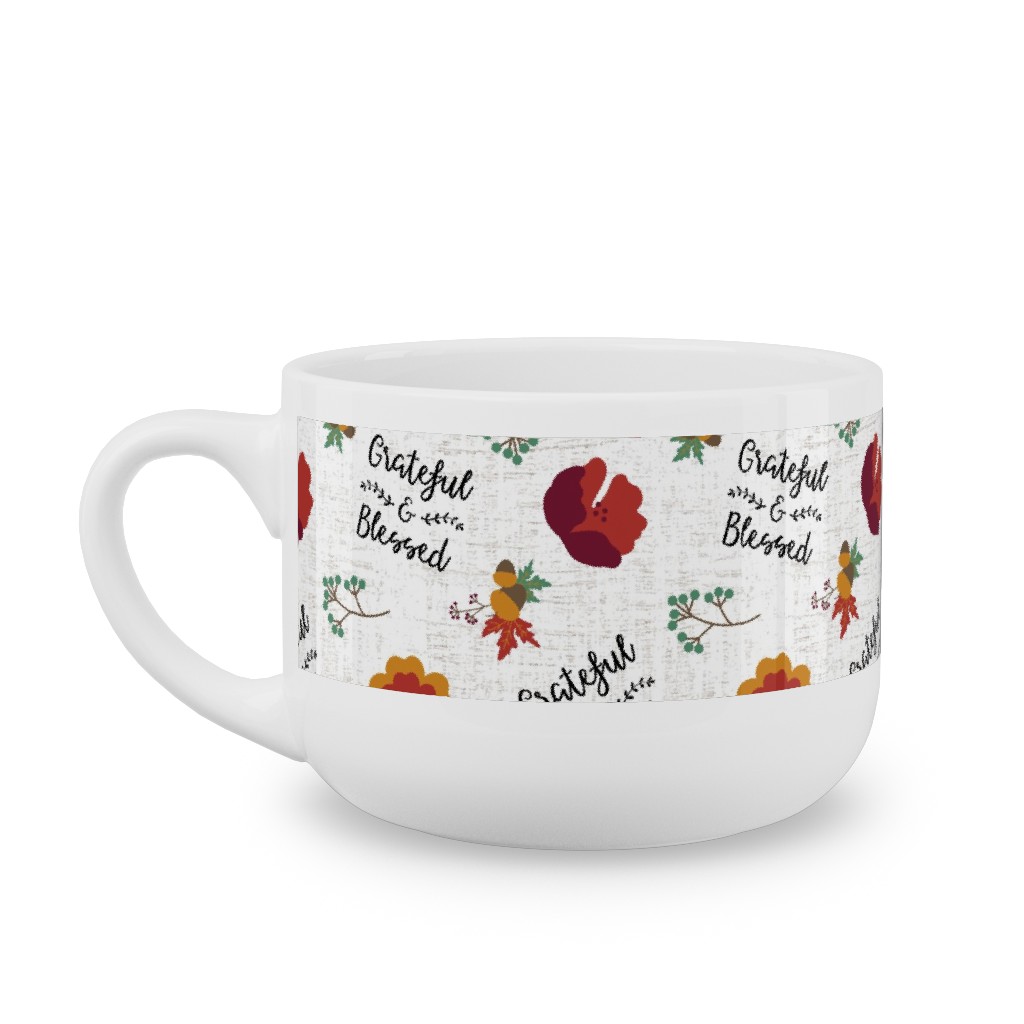 Grateful & Blessed Latte Mug, White,  , 25oz, Multicolor
