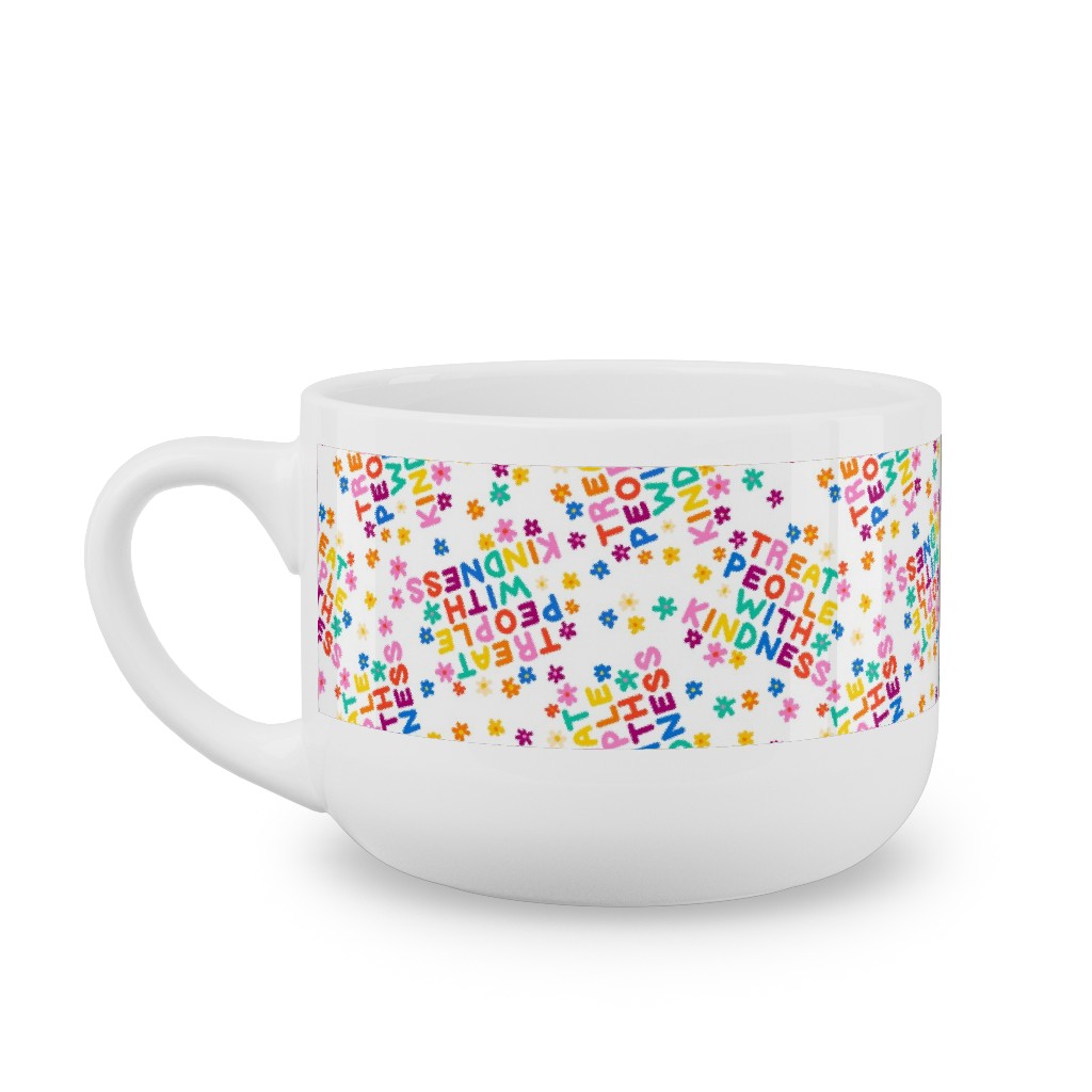 Treat People With Kindness - Groovy Florals - Bright Latte Mug, White,  , 25oz, Multicolor