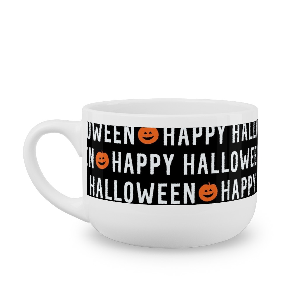 Happy Halloween Black Latte Mug, White,  , 25oz, Black