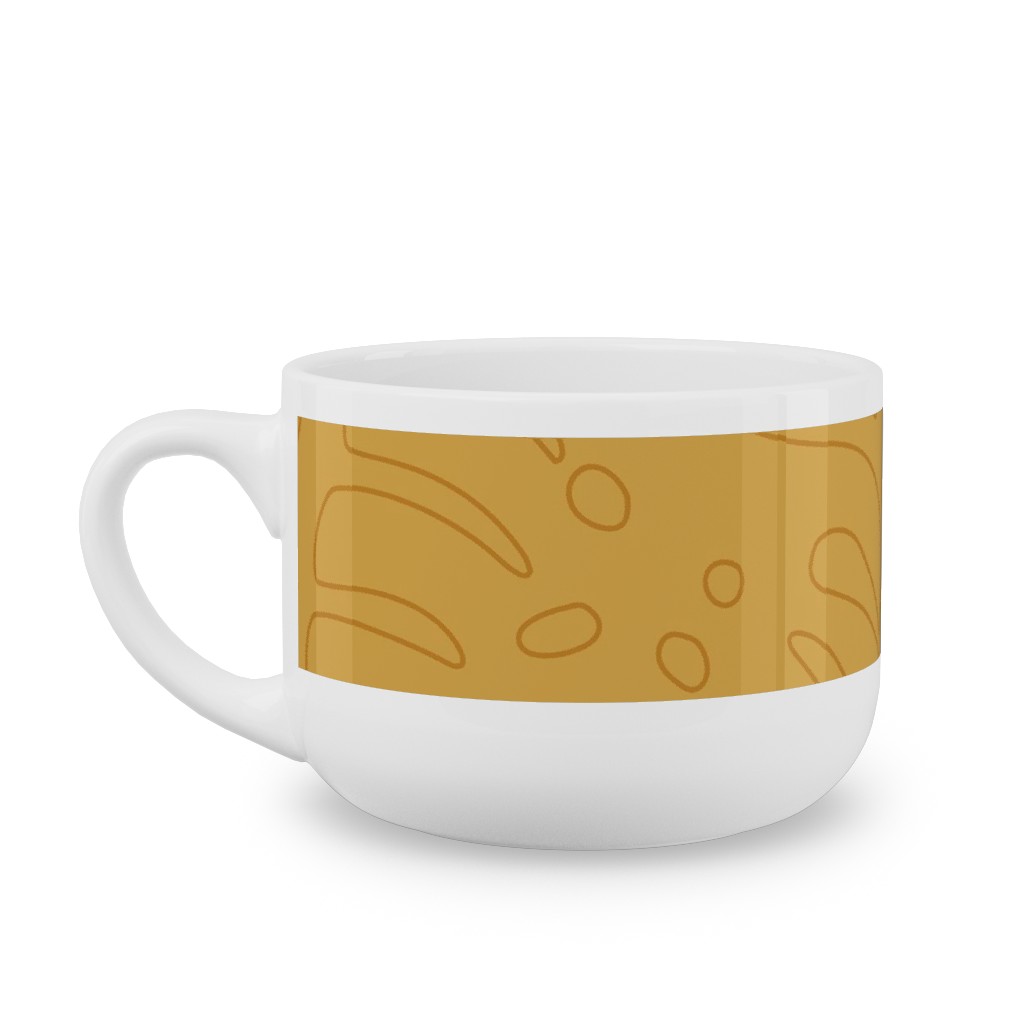 Tropical Leaves - Gold Latte Mug, White,  , 25oz, Yellow