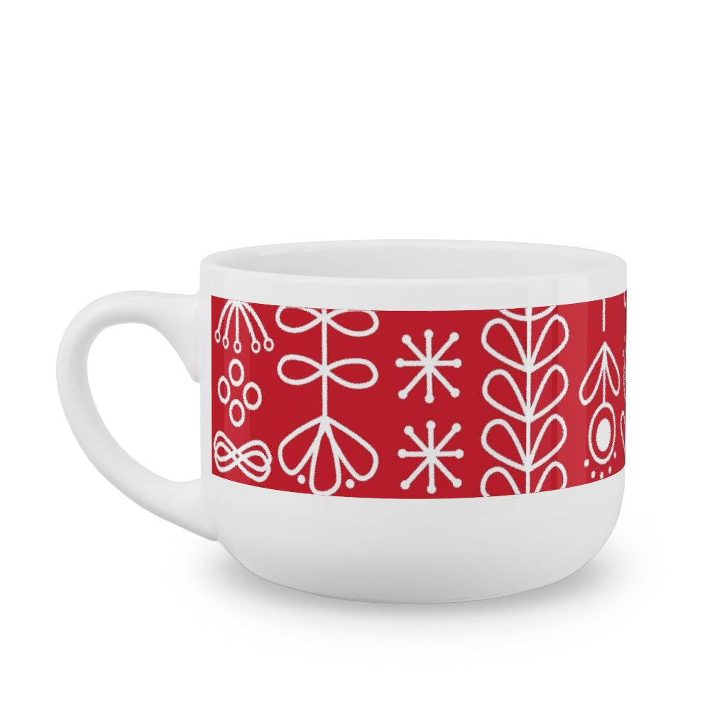Red and White Nordic Mod Floral Latte Mug, White, , 25oz, Red, Red