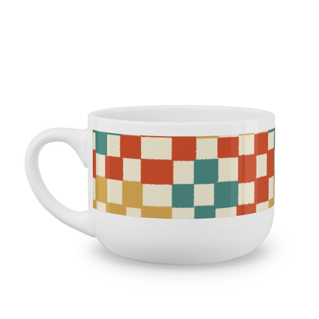 Wonky Checkerboard - Multi Latte Mug, White,  , 25oz, Multicolor