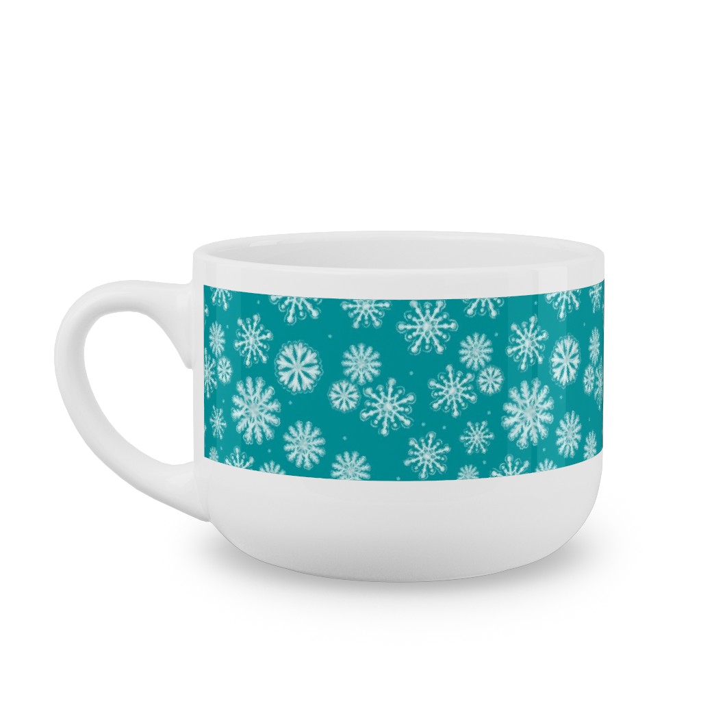 Let It Snow Snowflakes - Blue Latte Mug, White,  , 25oz, Blue