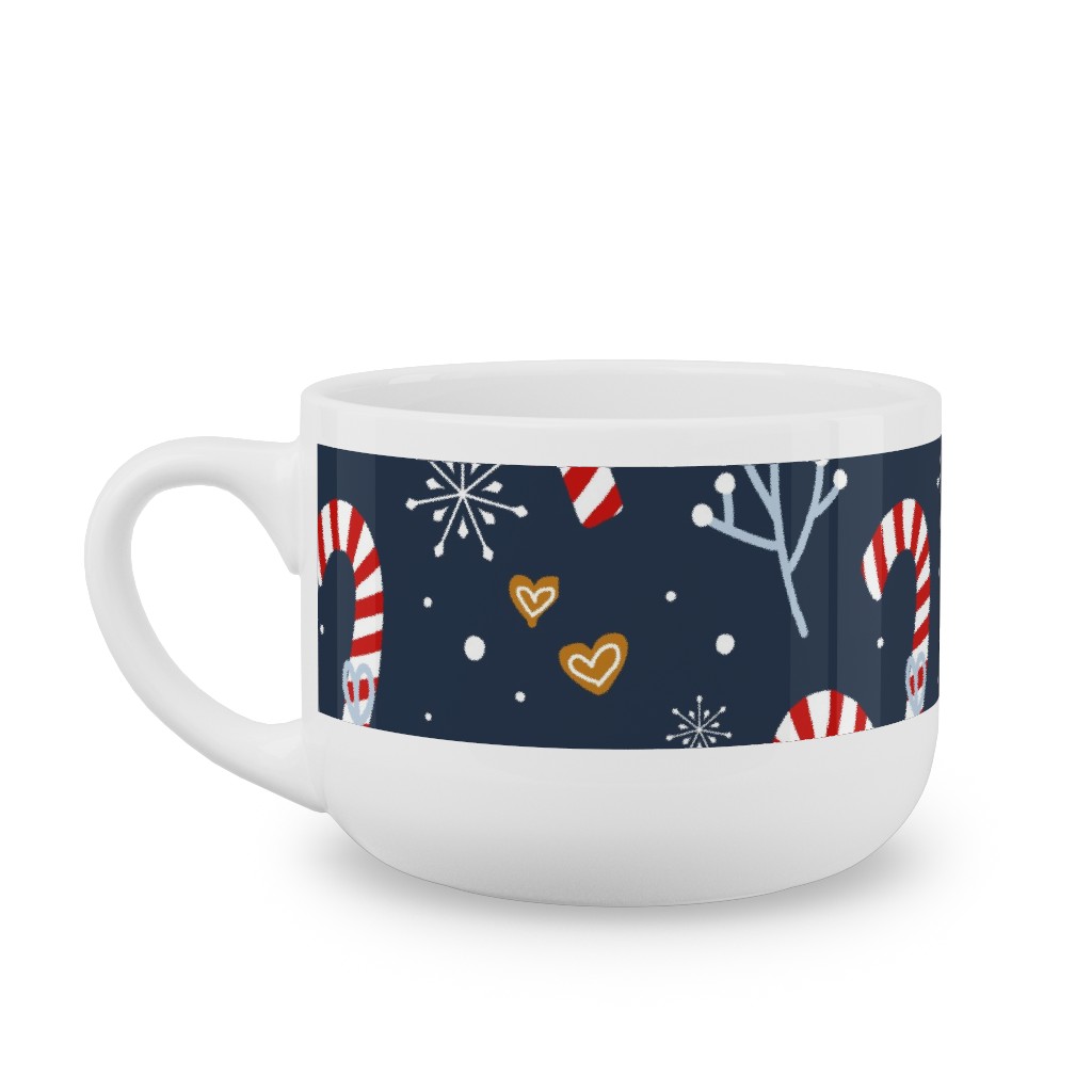 Candy Canes and Gingerbread Hearts Latte Mug, White,  , 25oz, Blue