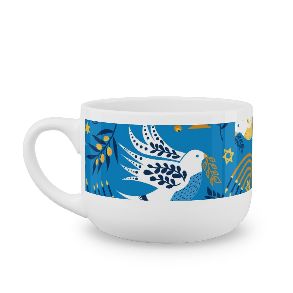 Hanukkah Birds Menorahs - Light Blue Latte Mug, White,  , 25oz, Blue