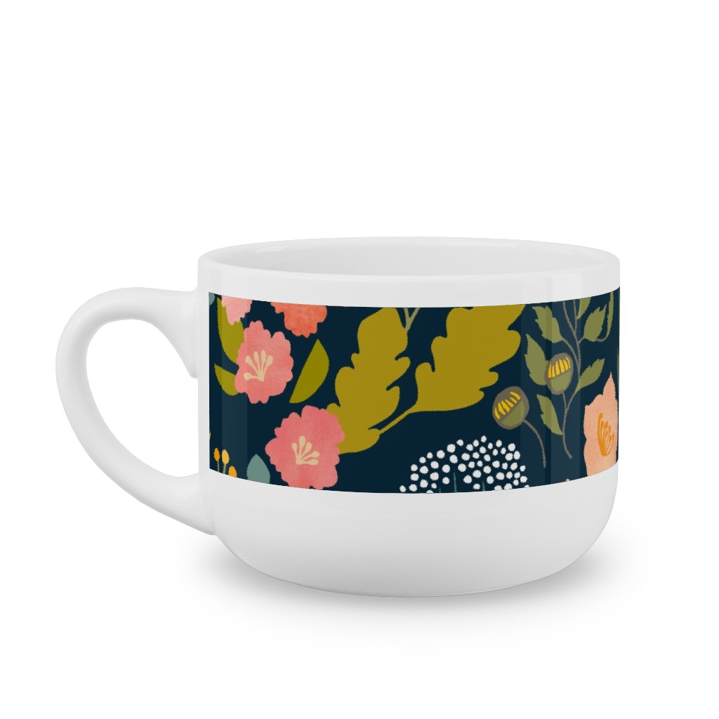 Garden Sprigs - Navy Latte Mug, White,  , 25oz, Multicolor