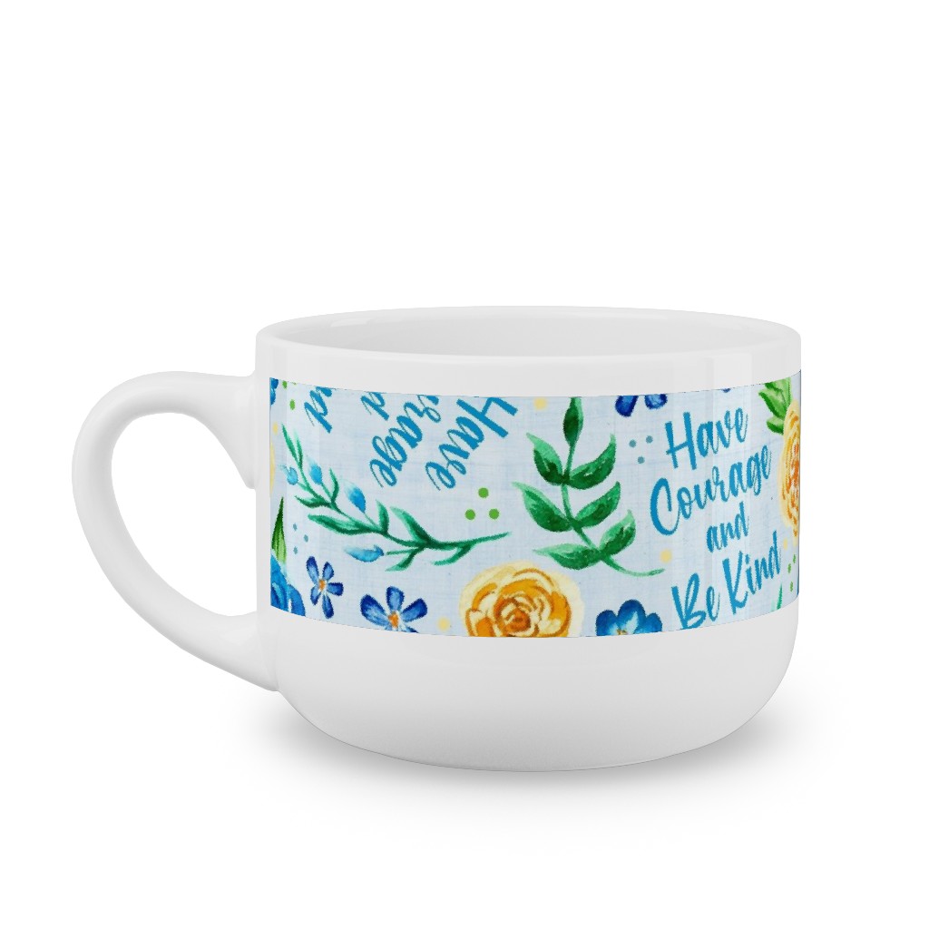 Have Courage and Be Kind - Watercolor Floral - Blue and Yellow Latte Mug, White,  , 25oz, Blue