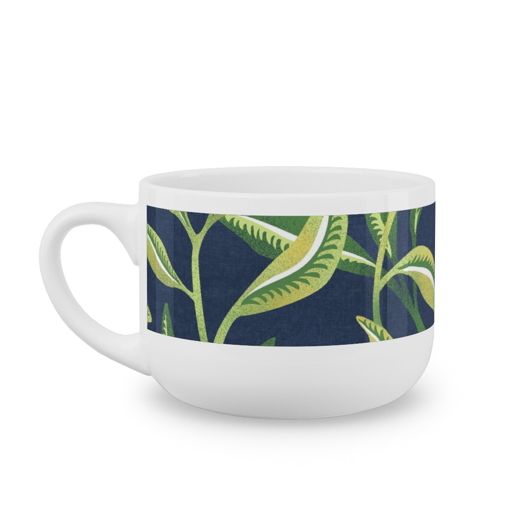 Green Leafy Vines - Blue and Green Latte Mug, White,  , 25oz, Green