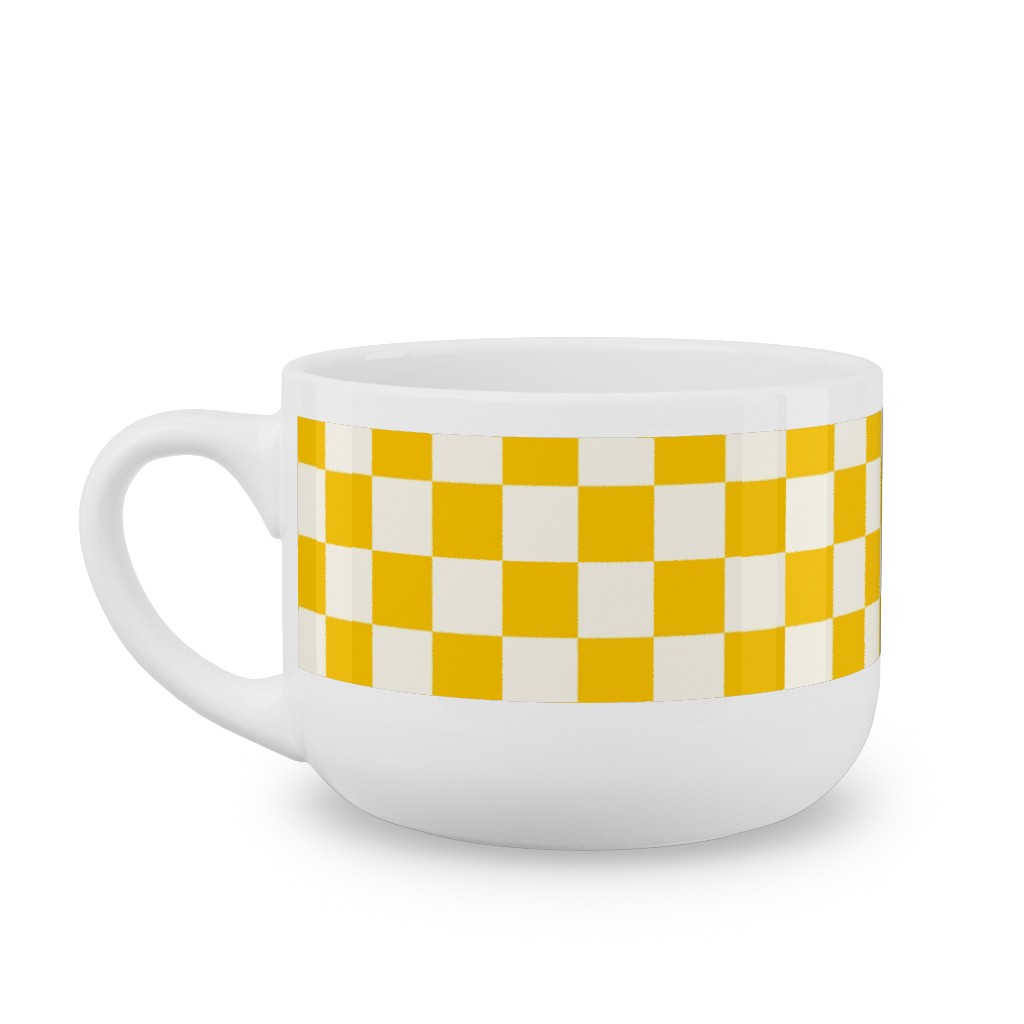 Checkered Pattern - Yellow Latte Mug, White,  , 25oz, Yellow