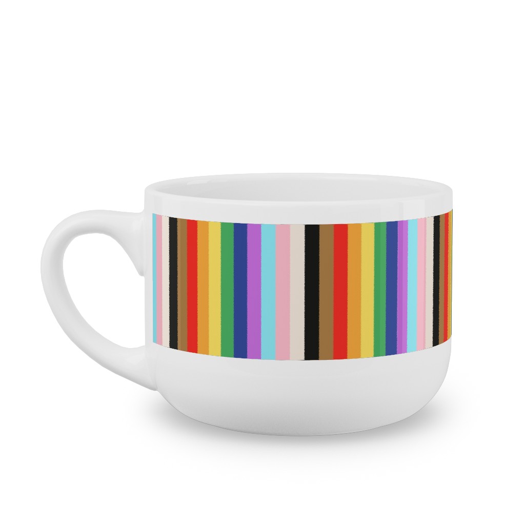 Lgbtq Stripes - Rainbow Pride Flag - Vertical Latte Mug, White,  , 25oz, Multicolor