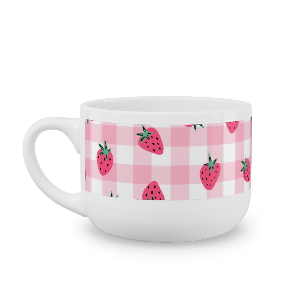 Summer Strawberry Gingham - Pink Latte Mug, White,  , 25oz, Pink