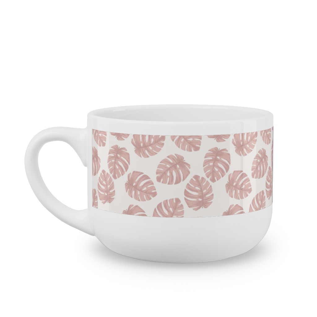 Boho Monstera Leaf - Light Pink on Off White Latte Mug, White,  , 25oz, Pink