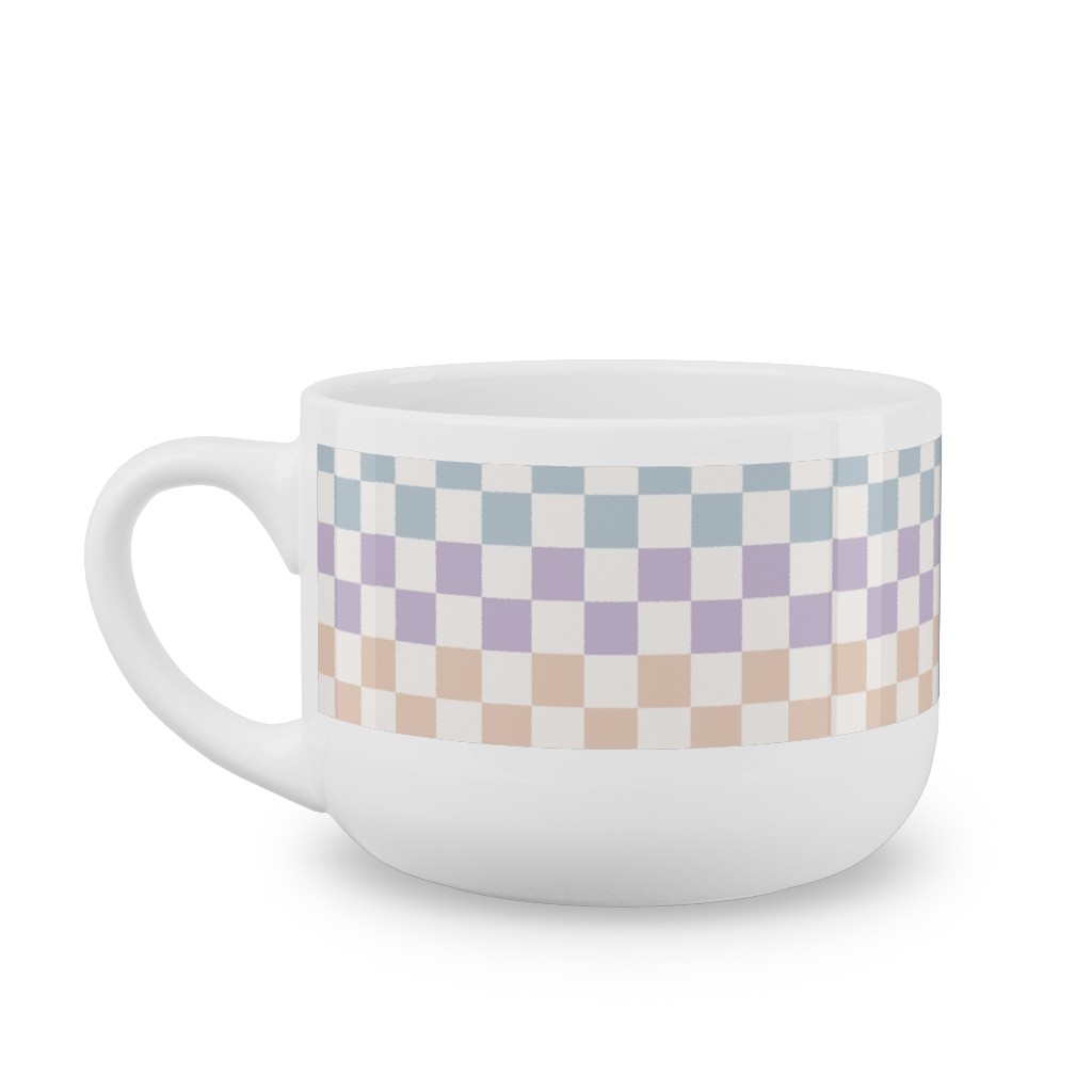 Boho Rainbow Checks Plaid - Multi Latte Mug, White,  , 25oz, Multicolor