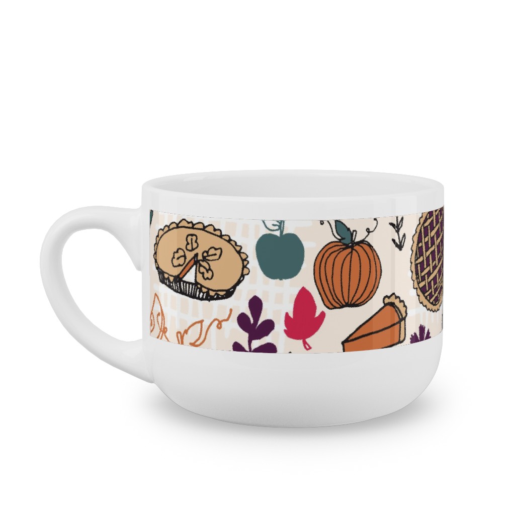 Thanksgiving Apple and Pumpkin Pies Latte Mug, White,  , 25oz, Multicolor