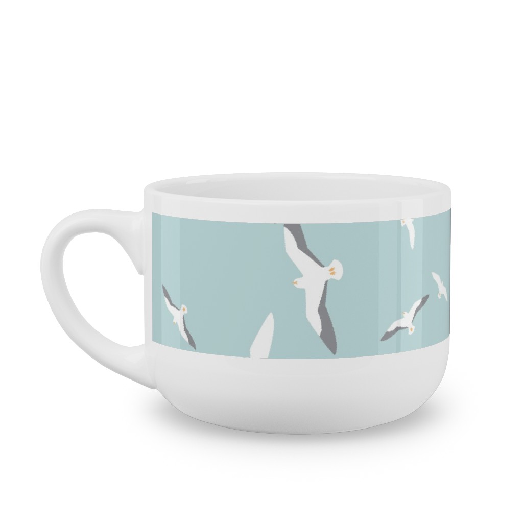 Flying Seagulls - Blue Latte Mug, White,  , 25oz, Blue