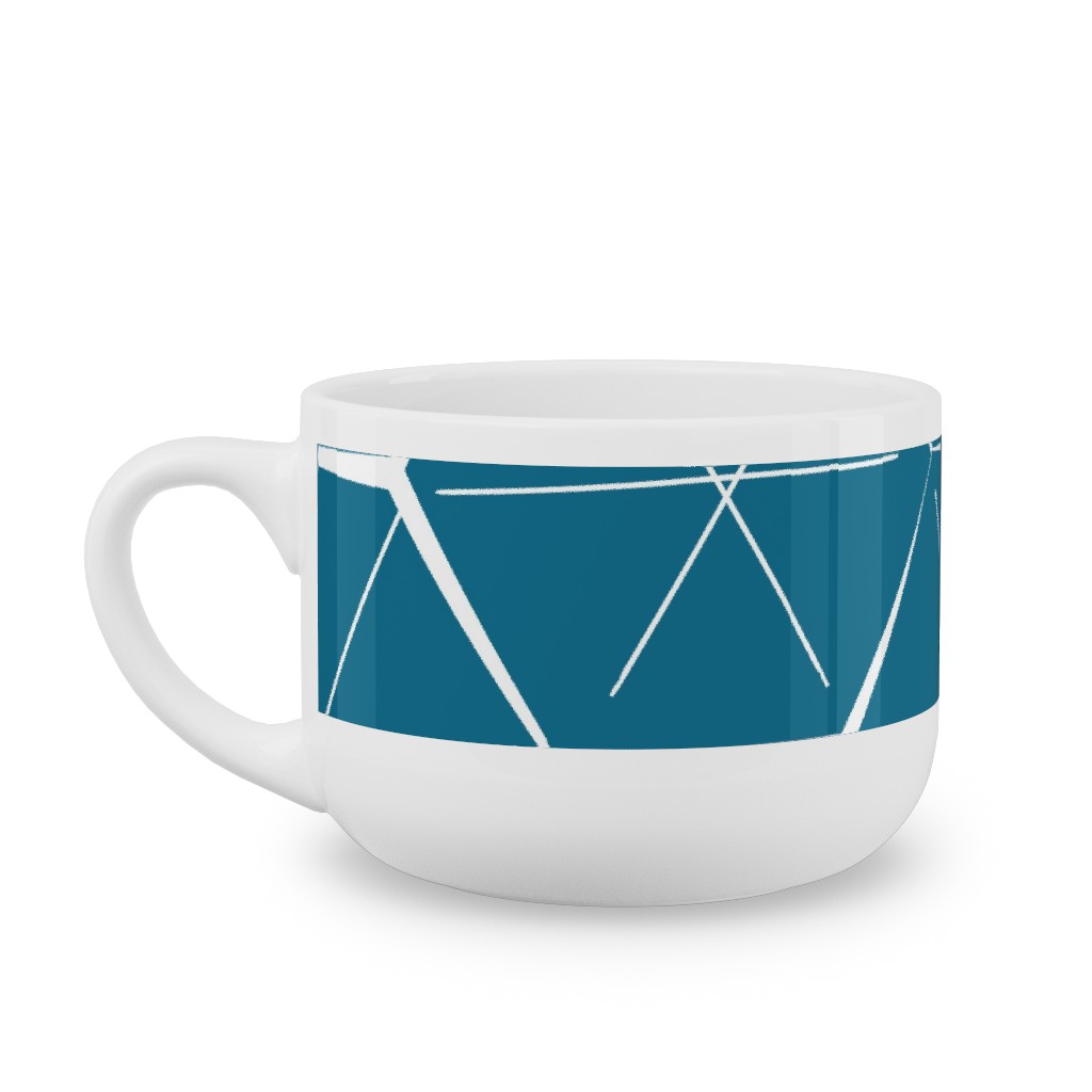 Hexagons - Blue Latte Mug, White,  , 25oz, Blue