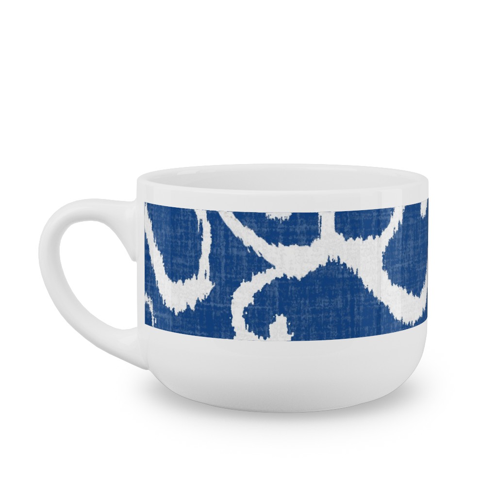 Lucette Ikat - Navy Latte Mug, White, , 25oz, Blue, True Blue