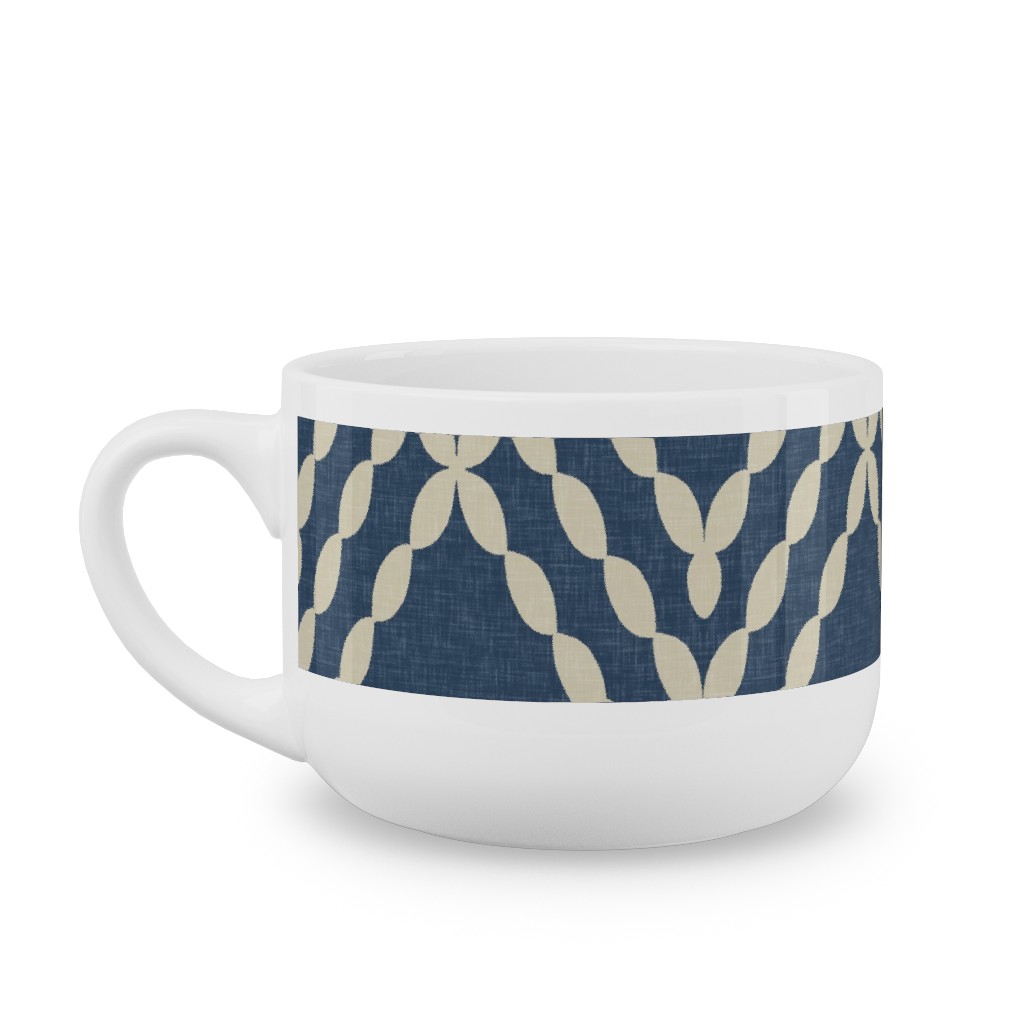 Kensington Lattice - Indigo Latte Mug, White,  , 25oz, Blue