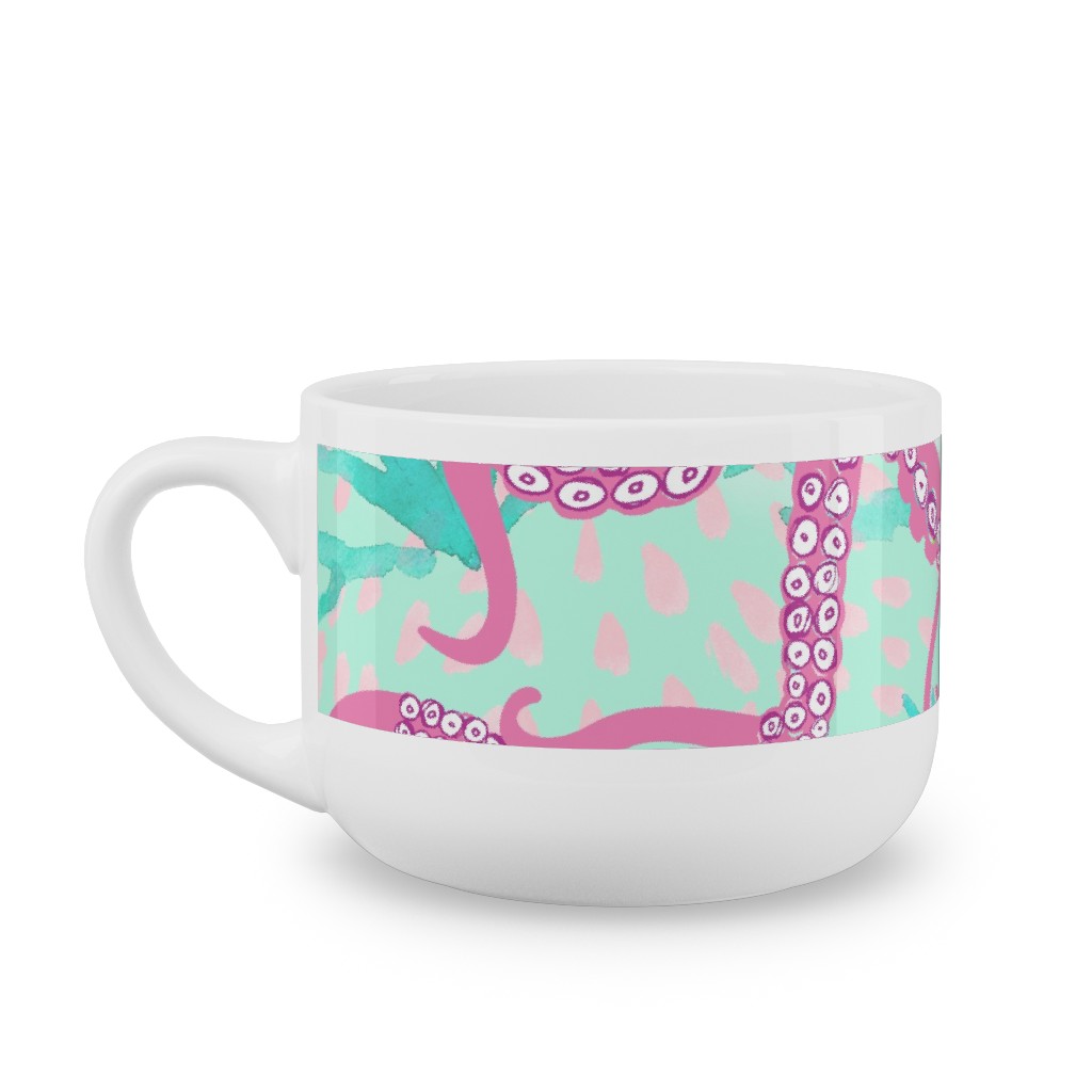 Oceana - Pink and Teal Latte Mug, White,  , 25oz, Multicolor