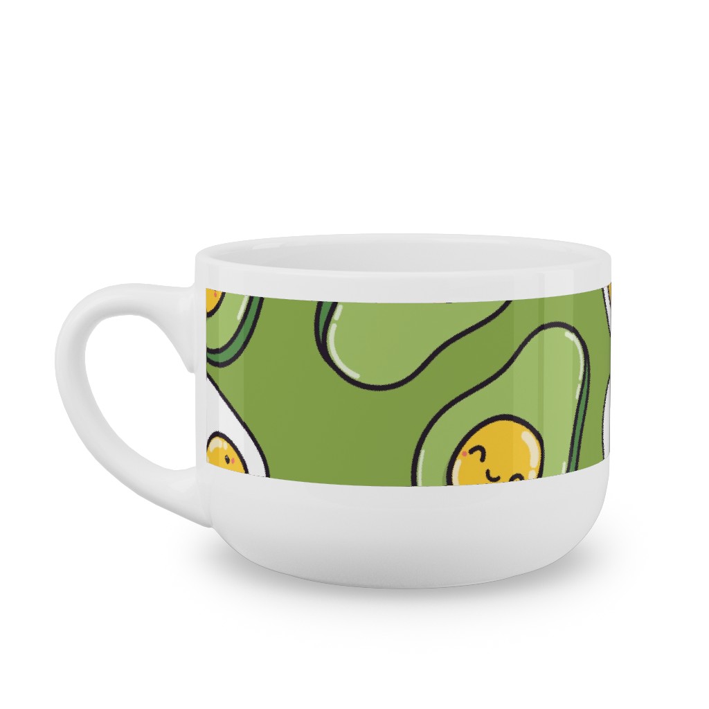 Cute Egg and Avocado - Green Latte Mug, White,  , 25oz, Green