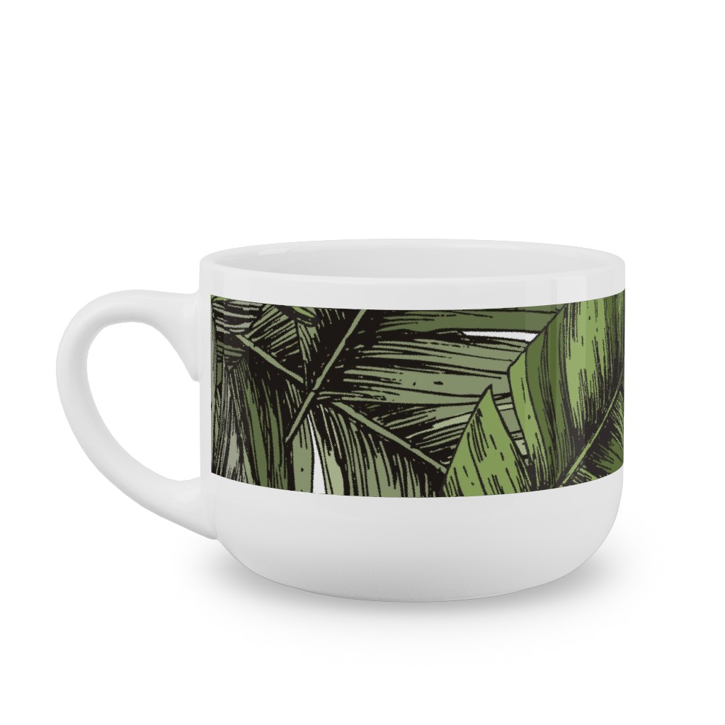 Tropical Palm Leaves - Green Latte Mug, White,  , 25oz, Green
