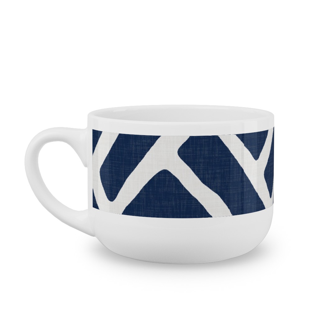 Savannah Trellis Latte Mug, White,  , 25oz, Blue