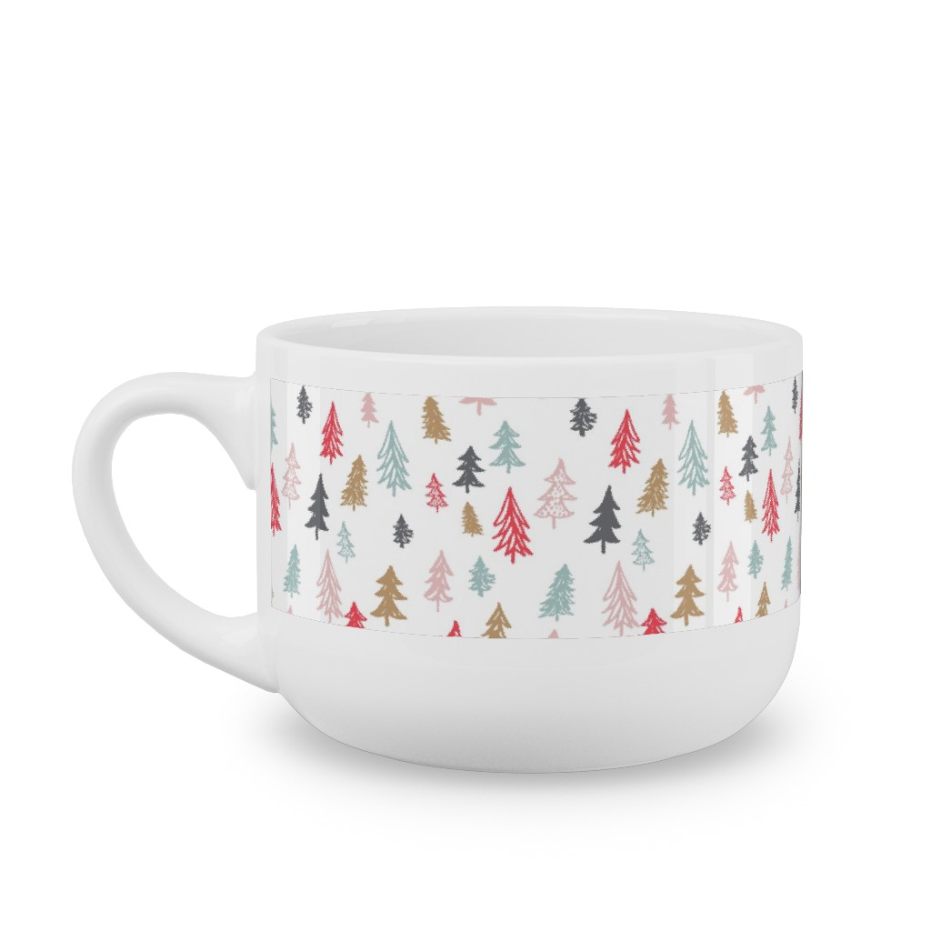 Forest Sketch - Red and Pink Latte Mug, White,  , 25oz, Red