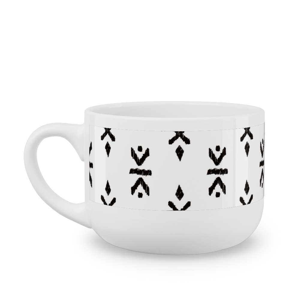 Monochrome Tribal Print - Neutral Latte Mug, White,  , 25oz, White