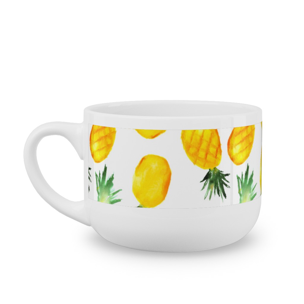 Watercolor Pineapples - Yellow Latte Mug, White, , 25oz, Yellow, Classic Yellow