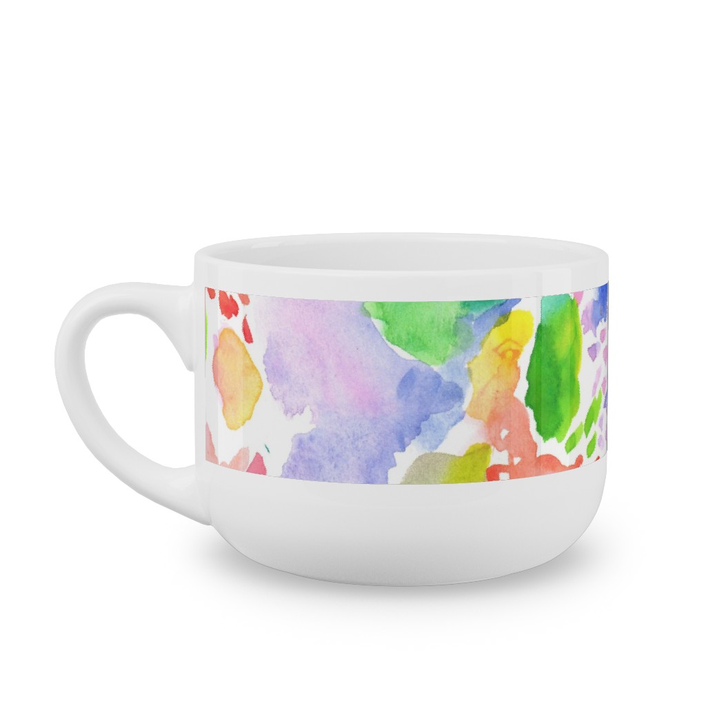 Happy Abstract Watercolor Latte Mug, White,  , 25oz, Multicolor