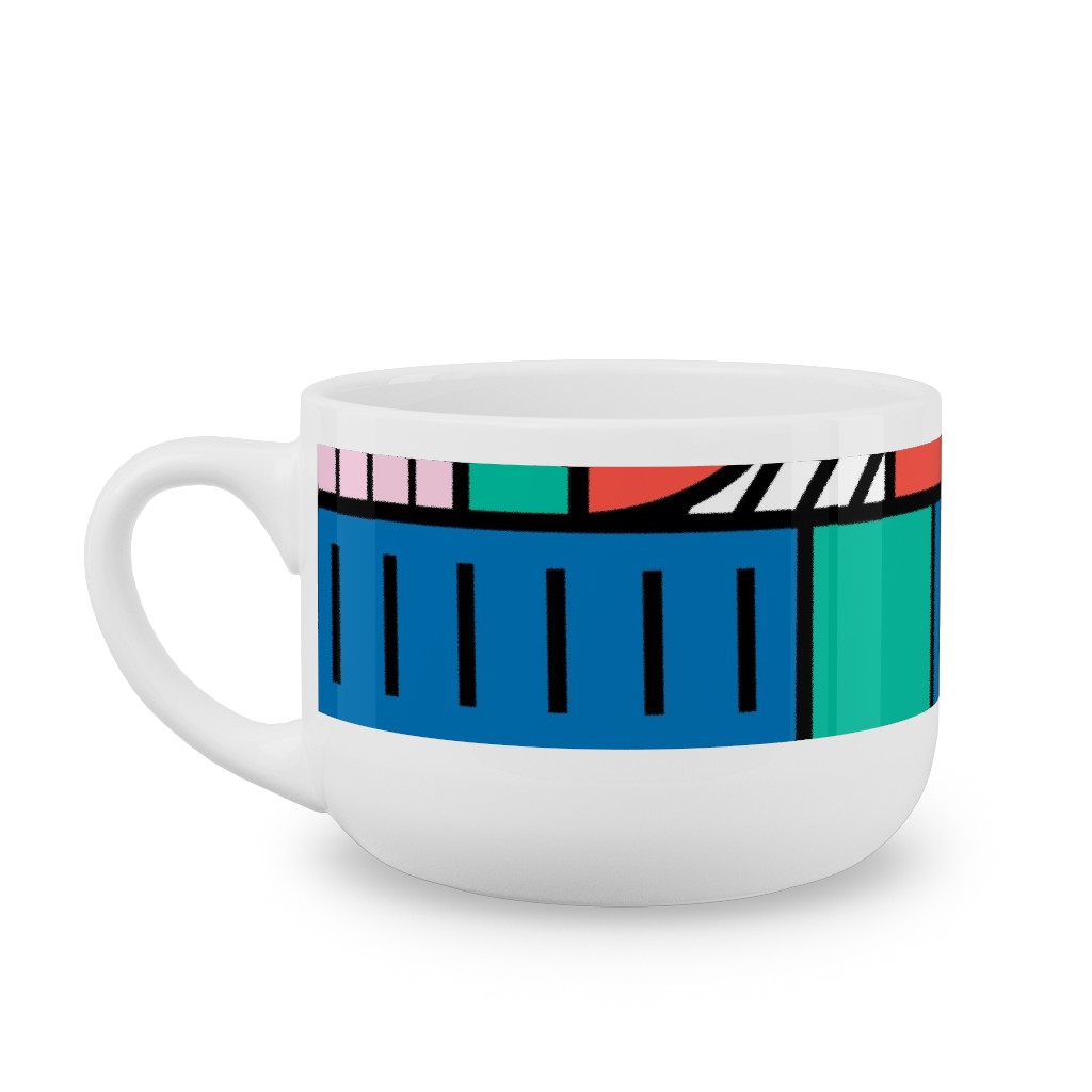 Memphis Color Block Latte Mug, White,  , 25oz, Multicolor
