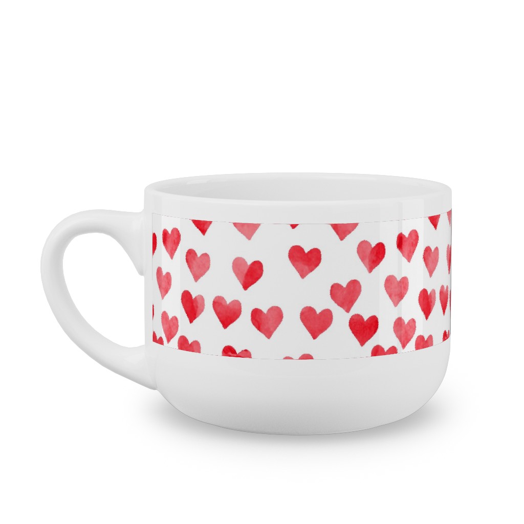 Watercolor Hearts - Red Latte Mug, White,  , 25oz, Red