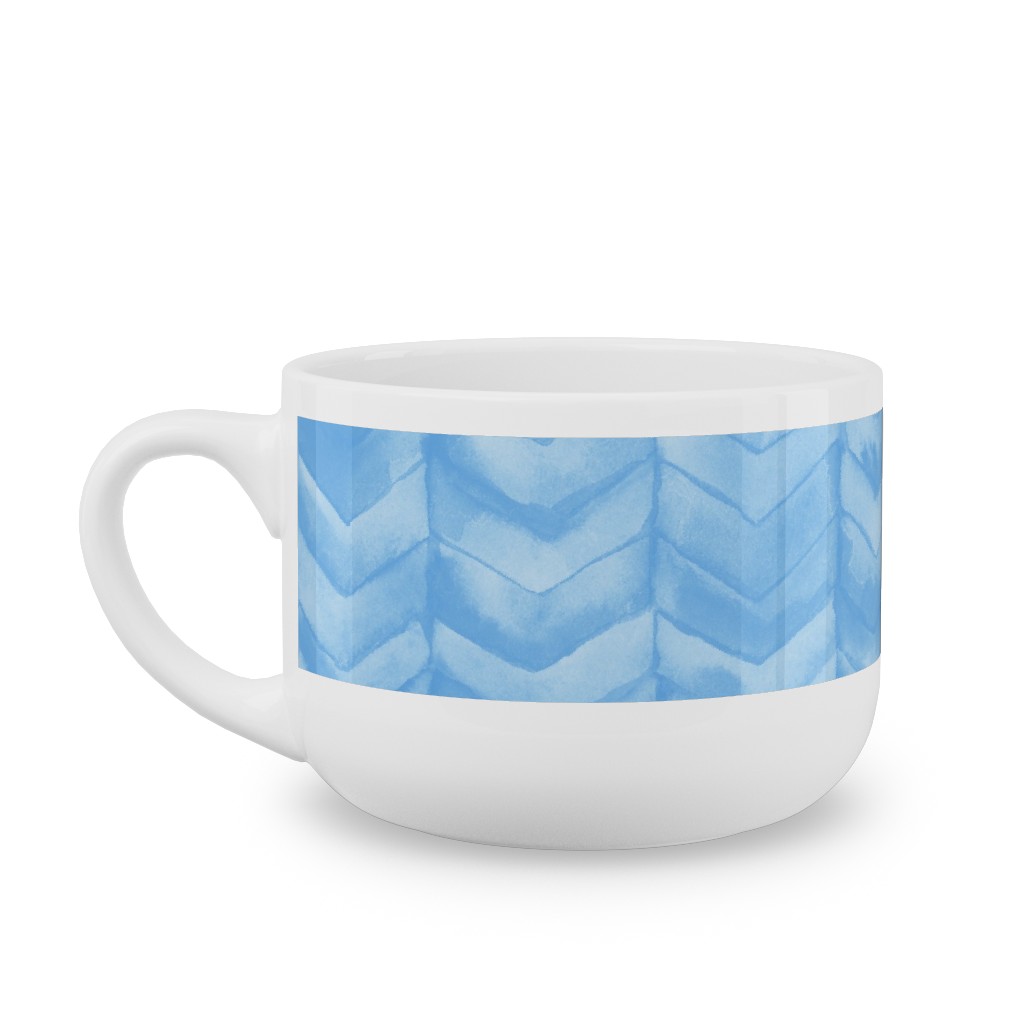 Watercolor Chevron Latte Mug, White, , 25oz, Blue, Light Blue