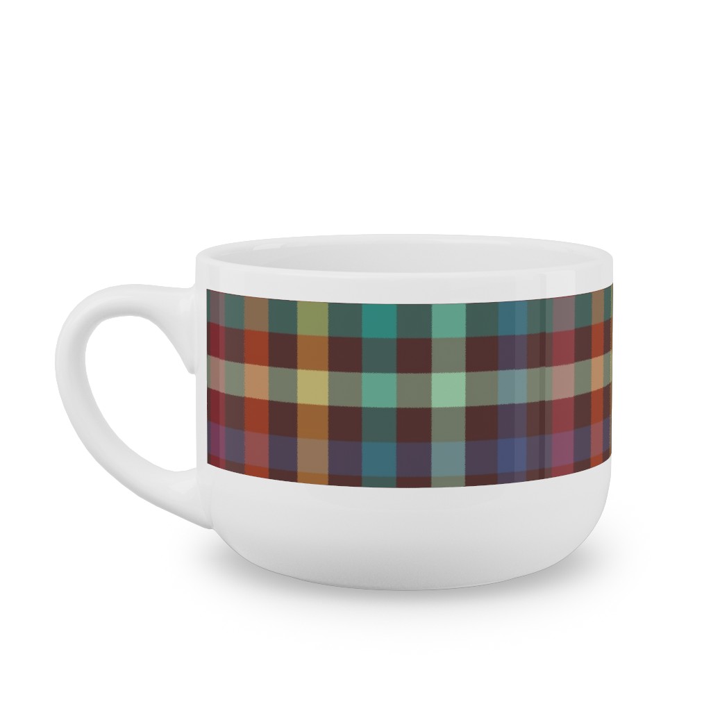 Retro Rainbow Plaid Latte Mug, White,  , 25oz, Multicolor