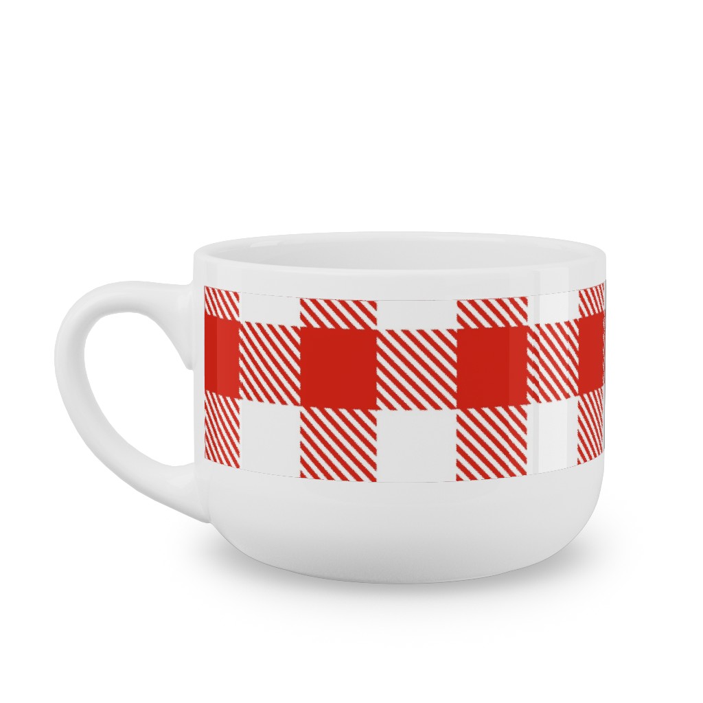 Red Gingham Pattern Latte Mug, White,  , 25oz, Red